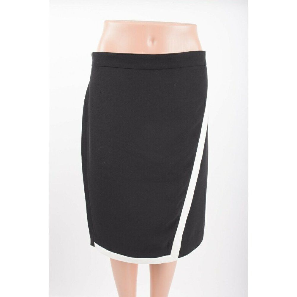 J. Crew Womans Wrap Crepe Pencil Skirt Size 12 Black White Tipped c5875
